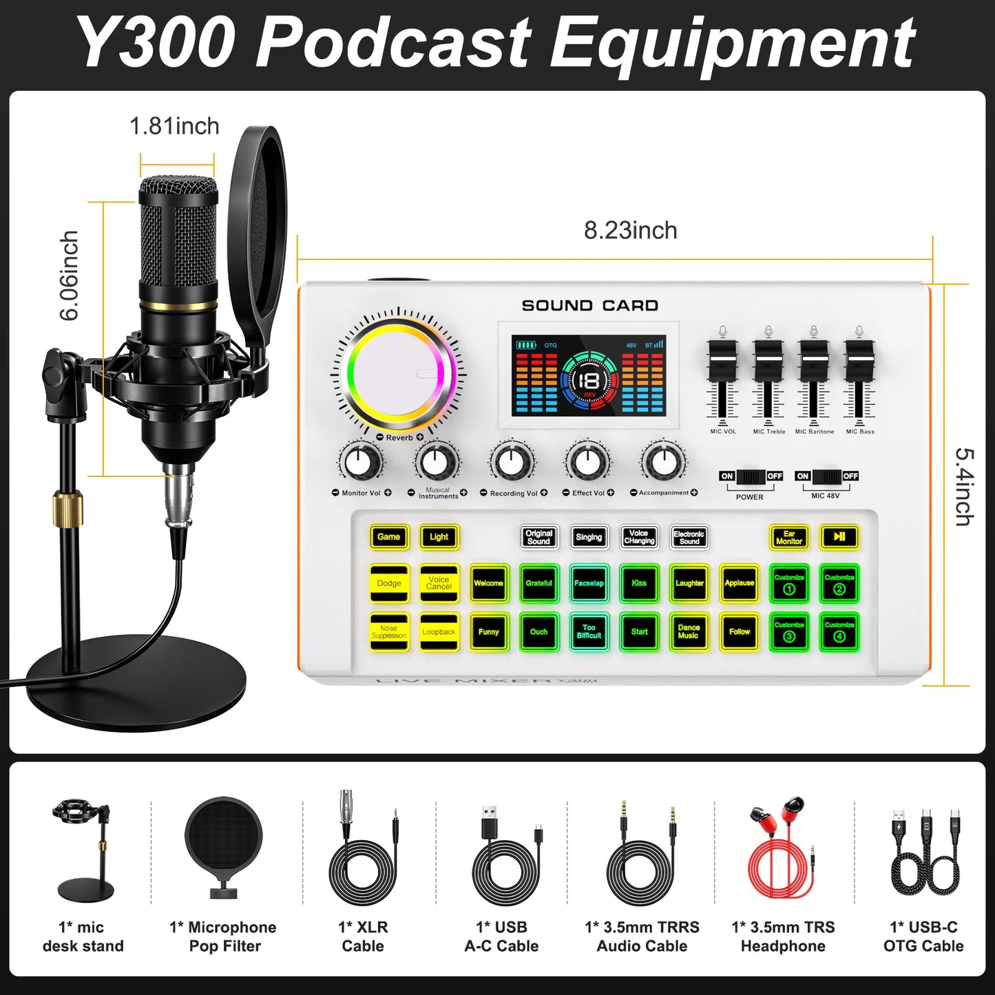TENLAMP Y300 BM800 Podcast Microphone Bundle with Live Sound Card Audio Mixer Professional 3.5mm Condenser Mic for PC Smartphone Laptop Vlog Recording Live Streaming YouTube Karaoke Gaming Studio Setup