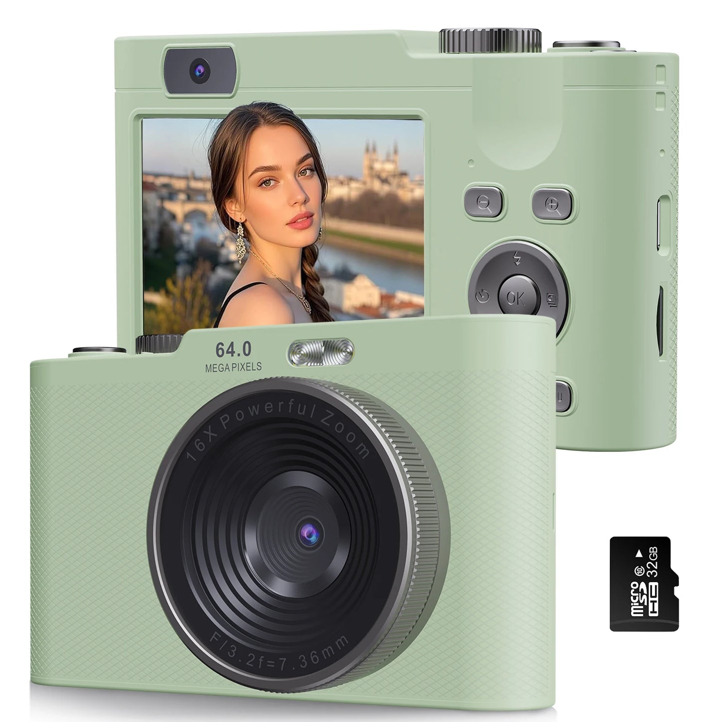 4K30FPS Digital Camera with Autofocus | 48MP Ultra-Compact Vlogging Camera for Photography | 16X Digital Zoom & Image Stabilization | Includes 32GB Micro SD Card & 2x 1200mAh Batteries | Perfect for Beginners