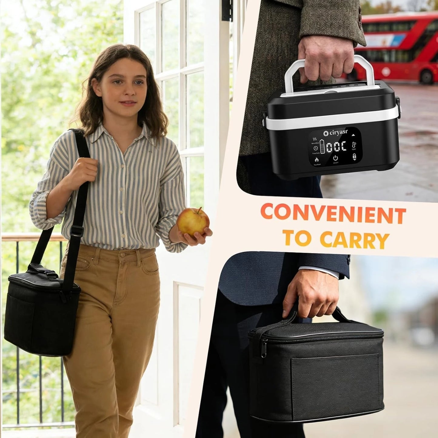 Powerful Electric Lunch Box, 1.35L 20000mAh Battery Powered Heated Lunch Box, Fast Heating&Long Lasting, Food Warmer with Stainless Steel Tableware and Insulated Bag for Car Office Camping Picnic