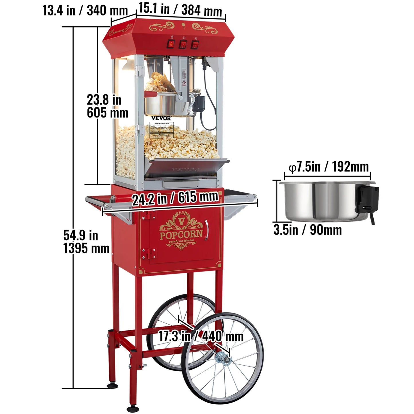 SucceBuy 8/12Oz Electric Popcorn Maker Commercial Popper Machine Automatic Corn Cookware with Scoop Spoon SUS304 Heating Tube