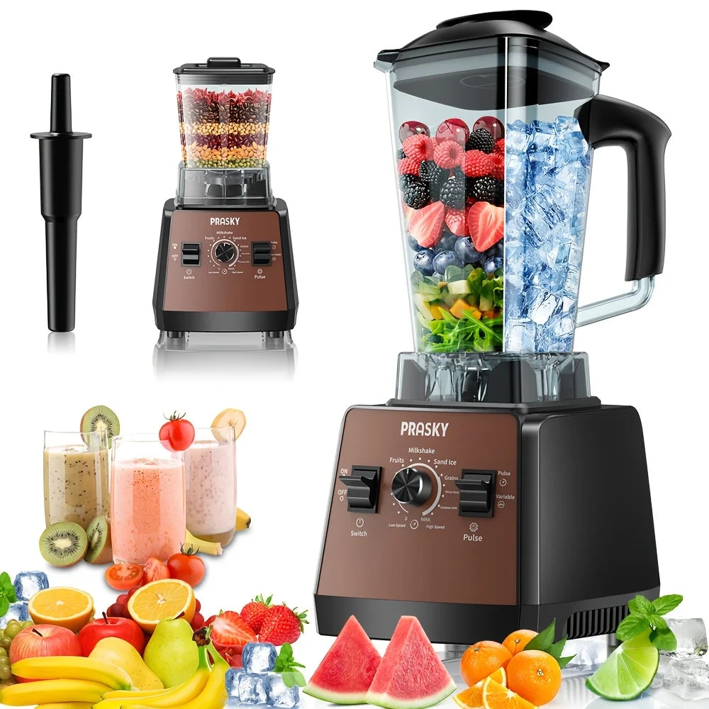 PRASKY 2400W Blender and Grinder Combo 25000RPM Powerful Kitchen 68oz BPA Free 2 Containers Professional Blenders Ice Crushing