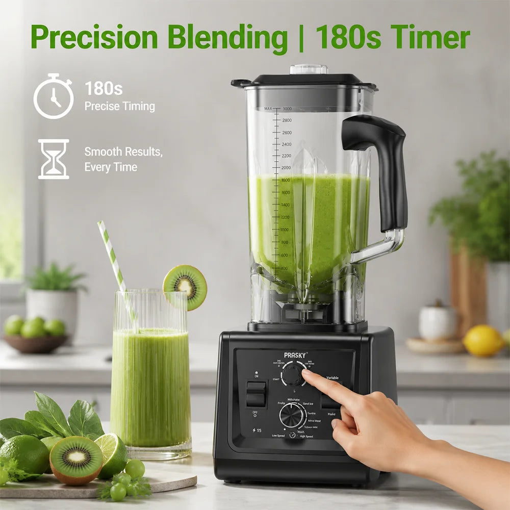 Prasky Professional Blender And Grinder with  Smart Timer And Pre-programed Peak 2400W Food Processor BPA Free 3L Jar
