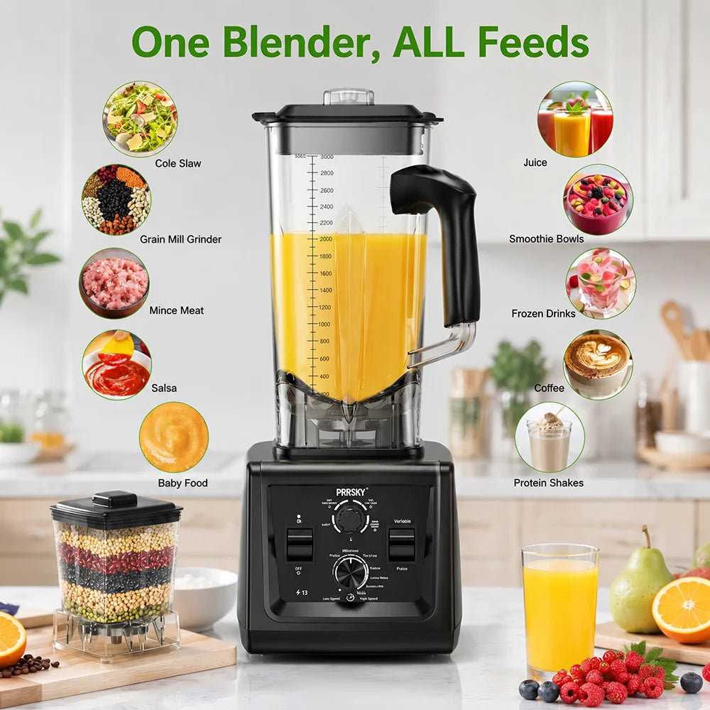 Prasky Professional Blender And Grinder with  Smart Timer And Pre-programed Peak 2400W Food Processor BPA Free 3L Jar