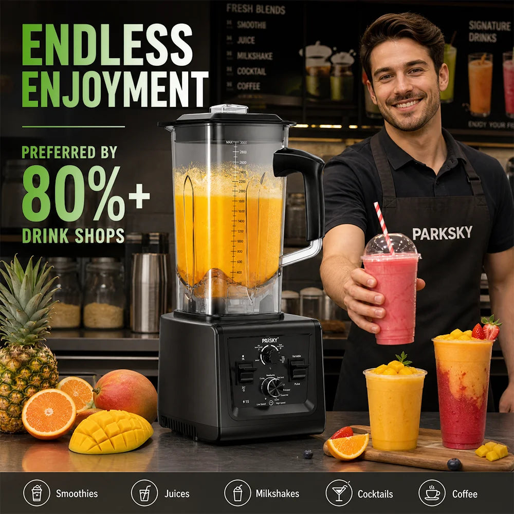 Prasky Professional Blender And Grinder with  Smart Timer And Pre-programed Peak 2400W Food Processor BPA Free 3L Jar
