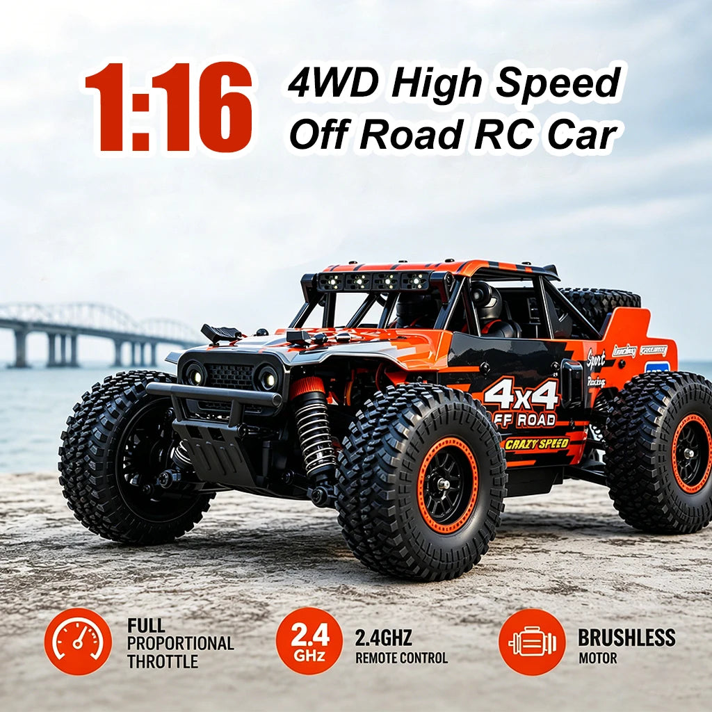 ZNLYRION RC Car Monster SG202MAX Scale1:16 Truck 4WD Brushless 55KM/H 2.4G Remote Control Off-Road Car with LED Lights for Boys Adults