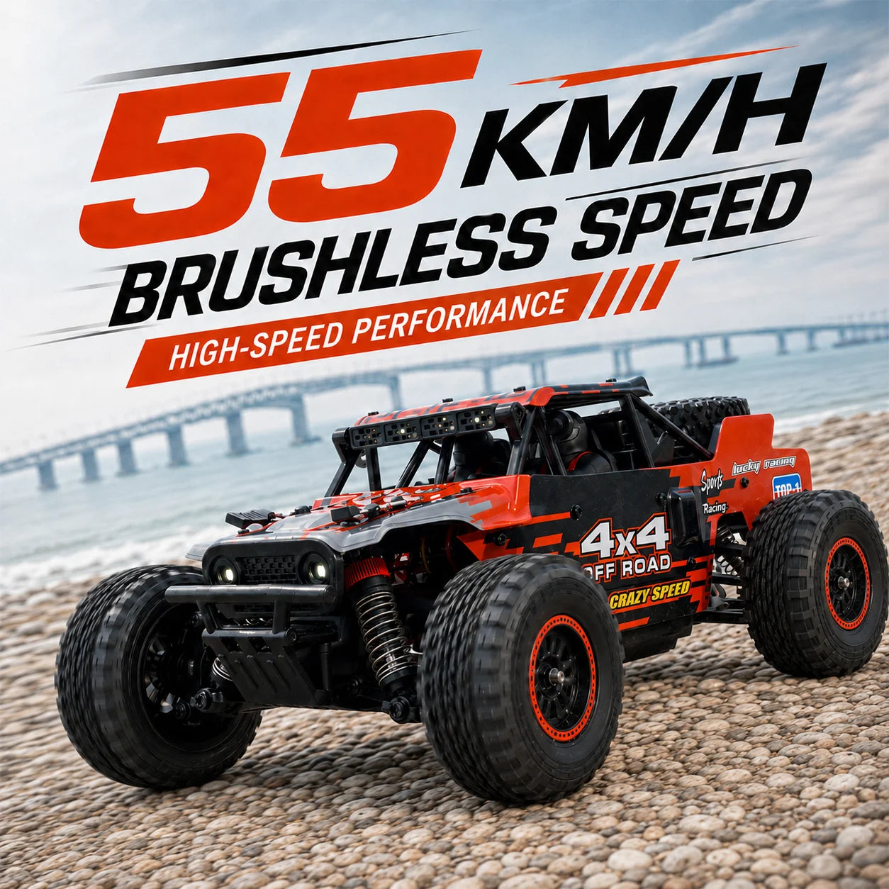 ZNLYRION RC Car Monster SG202MAX Scale1:16 Truck 4WD Brushless 55KM/H 2.4G Remote Control Off-Road Car with LED Lights for Boys Adults