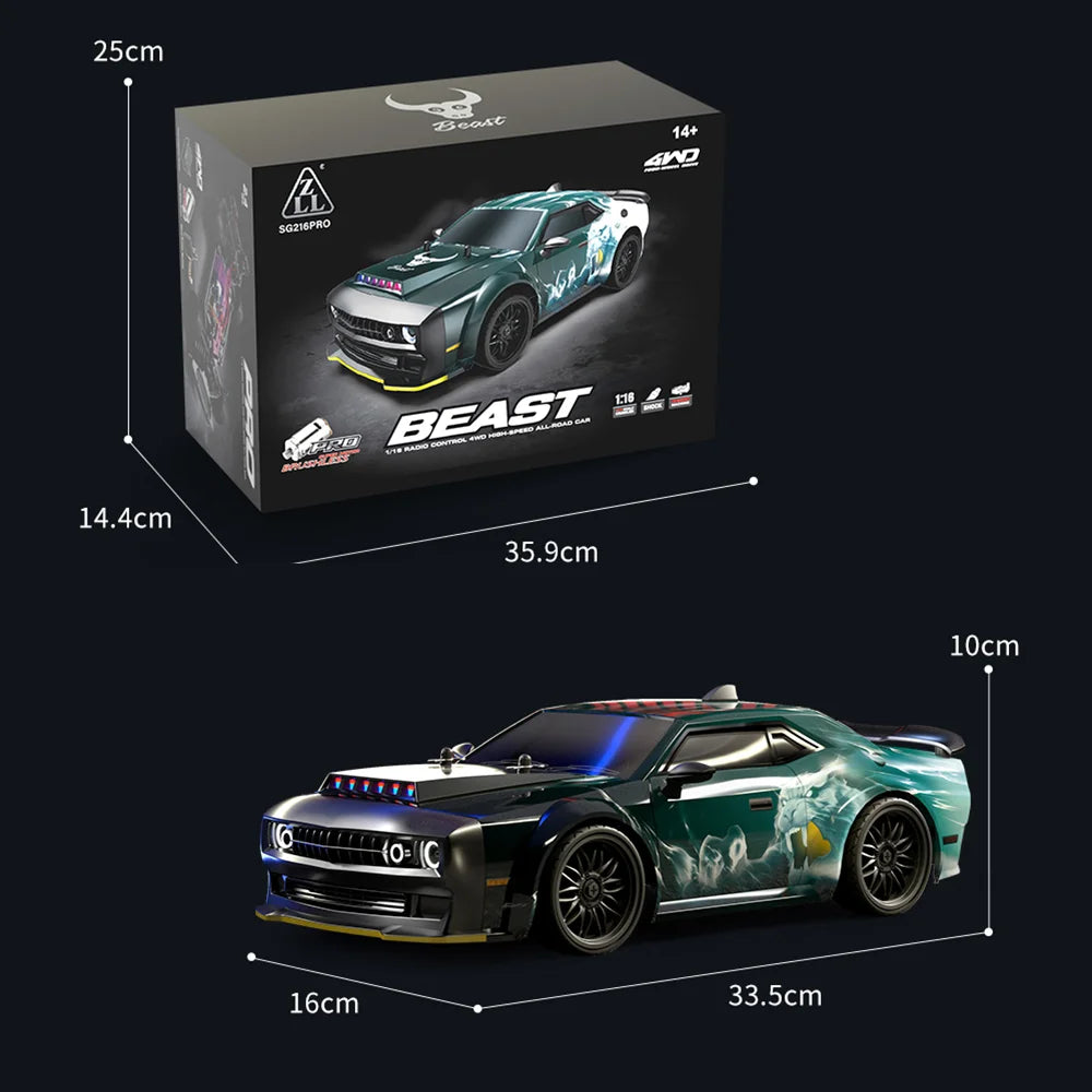ZNLYRION 70KM/H RC Toy SG216PRO 4WD RC Drift Car 1:16 Scale  2.4G Remote Control Brushless Racing Car With LED Lights for Adults