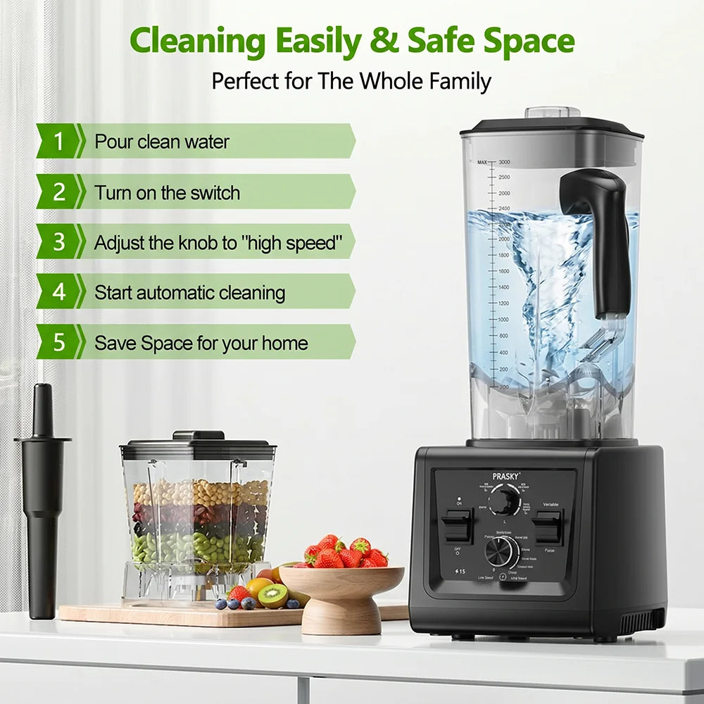 Prasky Professional Blender And Grinder with  Smart Timer And Pre-programed Peak 2400W Food Processor BPA Free 3L Jar