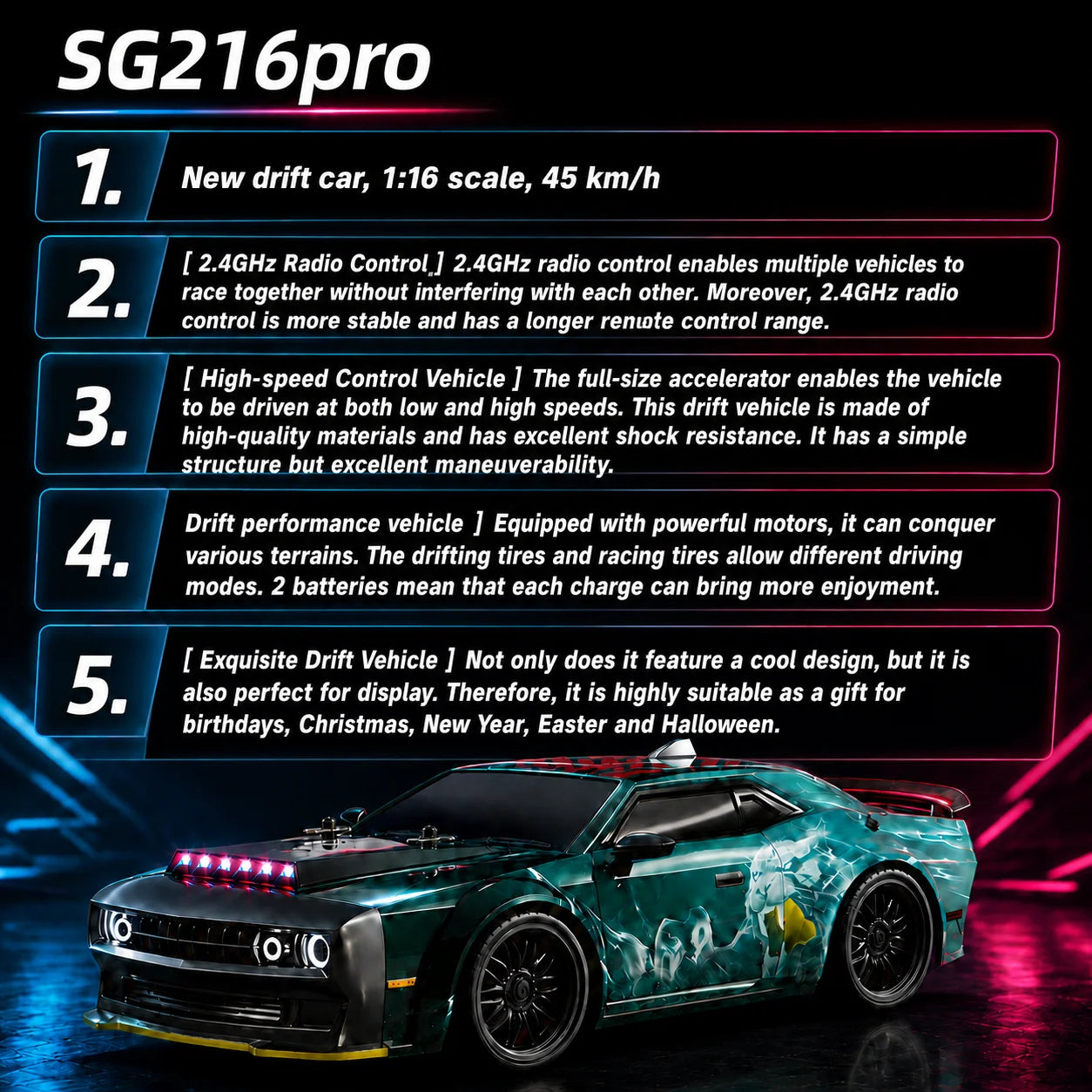ZNLYRION 70KM/H RC Toy SG216PRO 4WD RC Drift Car 1:16 Scale  2.4G Remote Control Brushless Racing Car With LED Lights for Adults
