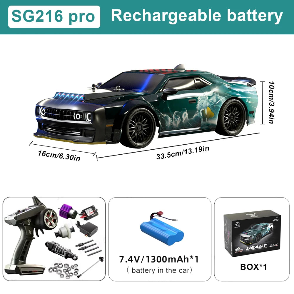 ZNLYRION 70KM/H RC Toy SG216PRO 4WD RC Drift Car 1:16 Scale  2.4G Remote Control Brushless Racing Car With LED Lights for Adults
