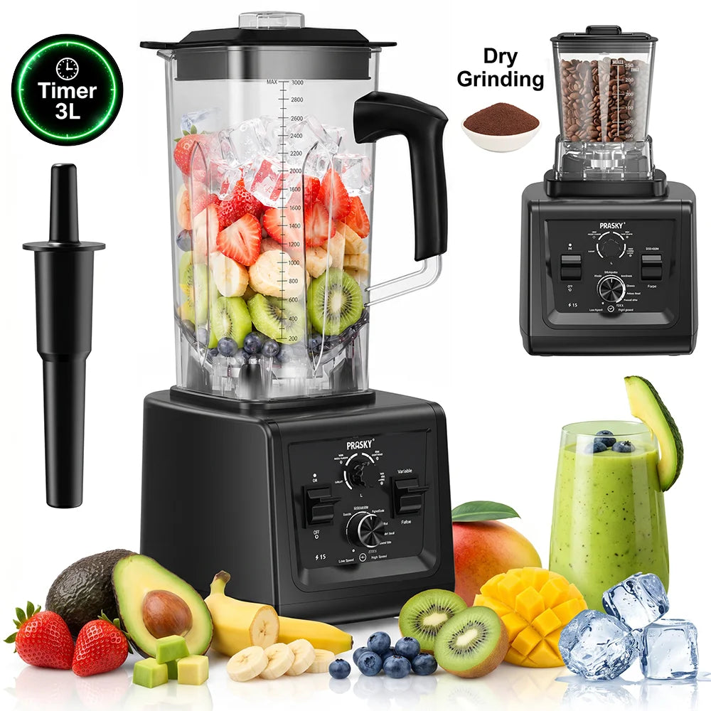 Prasky Professional Blender And Grinder with  Smart Timer And Pre-programed Peak 2400W Food Processor BPA Free 3L Jar