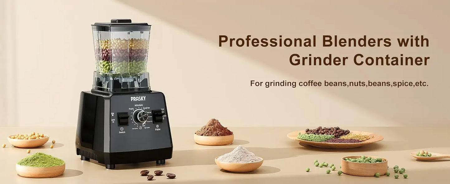 PRASKY 2400W Blender and Grinder Combo 25000RPM Powerful Kitchen 68oz BPA Free 2 Containers Professional  Blenders Ice Crushing