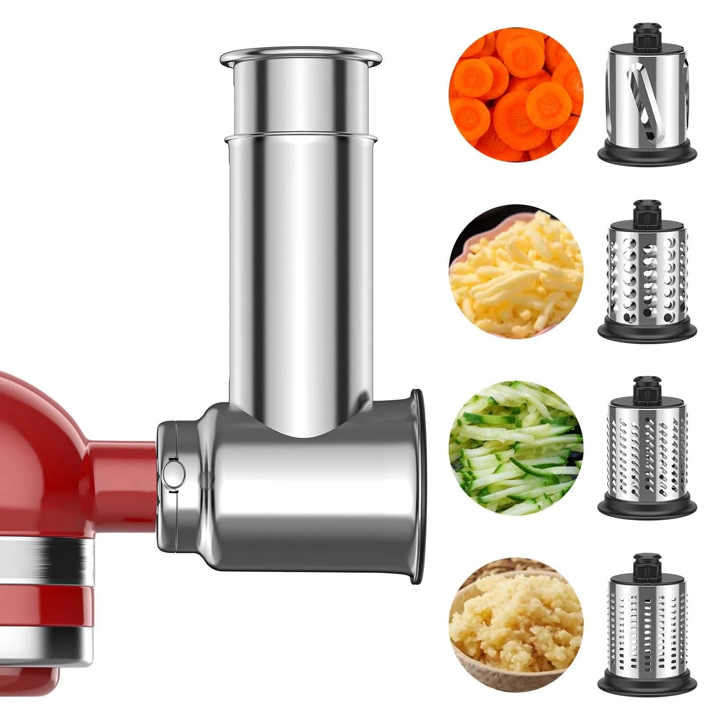 Stainless Steel Slicer Shredder Attachment for KitchenAid Stand Mixers Salad Maker Grinding Powder with 4 Blades