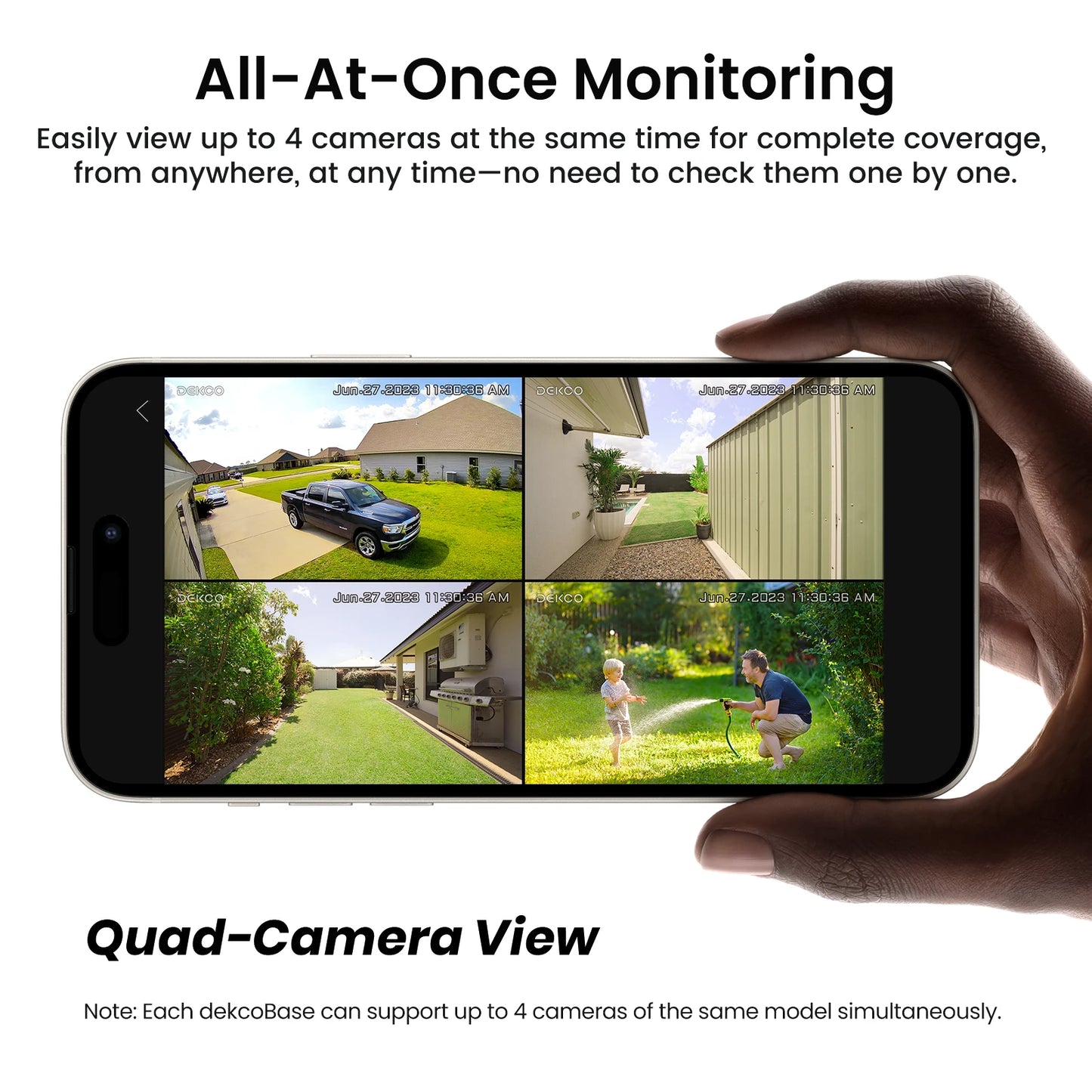 Dekco 3K/5MP Wireless Solar Camera System 4 Cam Kit Outdoor Solar Security Camera Set Color Night Vision 2-Way Talk CCTV Cam
