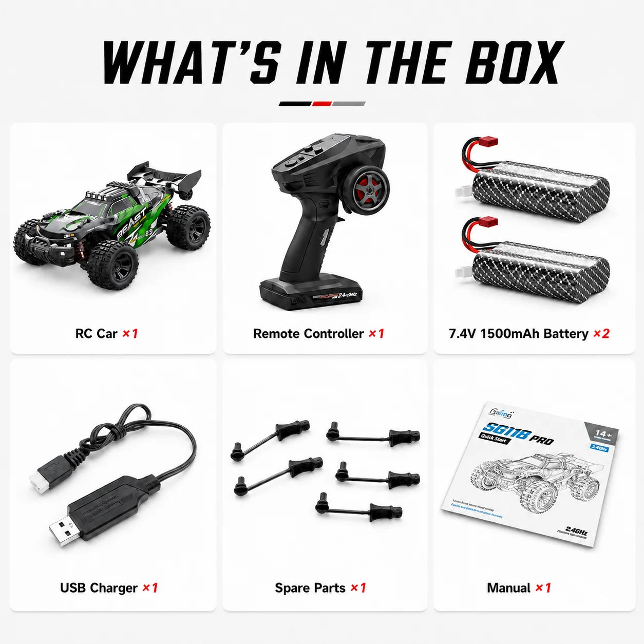 4WD Carbon Brush RC Off Road Car 35KM/H 2.4G Proportional Remote 80M Range Metal Differential Aluminum Alloy Chassis LED Headlight
