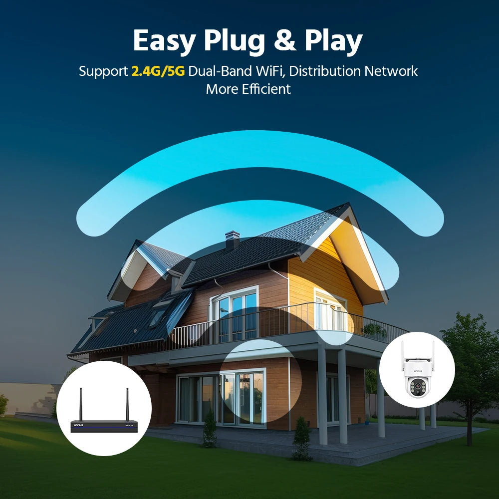 Annke 4MP Wireless PT Solar Camera 16CH NVR 2.4G&5.8G dual-band Security Camera Solar Built-in Battery wireless camera system