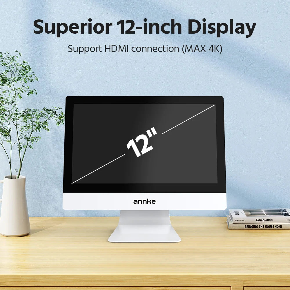 ANNKE 4MP Wireless Solar Security System with 12" All-in-One NVR Monitor , 10‑Channel, 2.4G/5.8G Dual‑Band WiFi, Two‑Way Audio, Smart Detection, IP65, Expandable (2/4/6/8/10 Cameras)