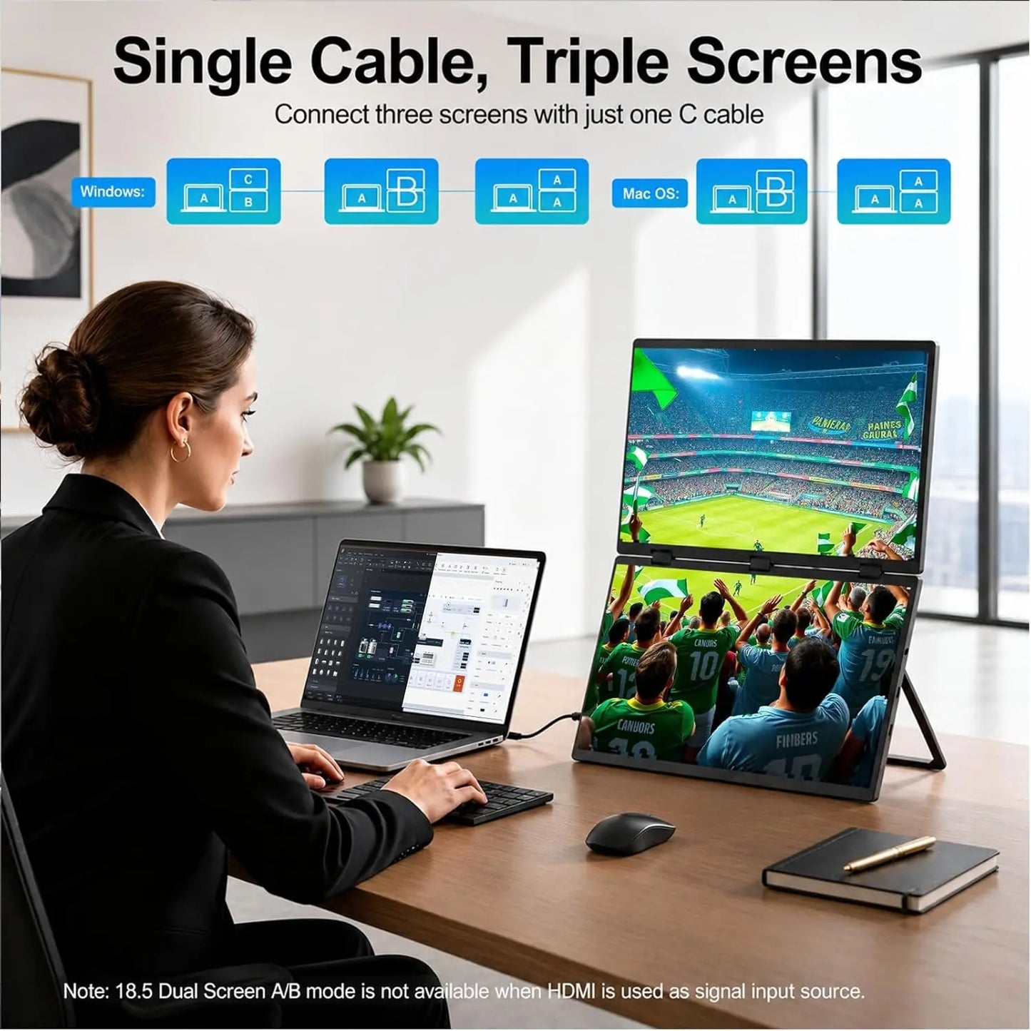 UPERFECT Delta 100HZ Dual Portable Monitor 18.5' 1080P FHD IPS Folding Stacked Triple Laptop Screen Extender USB-C Plug & Play Travel Extended Computer Display For Laptop PC Windows Mac W/Stand & VESA Mountable