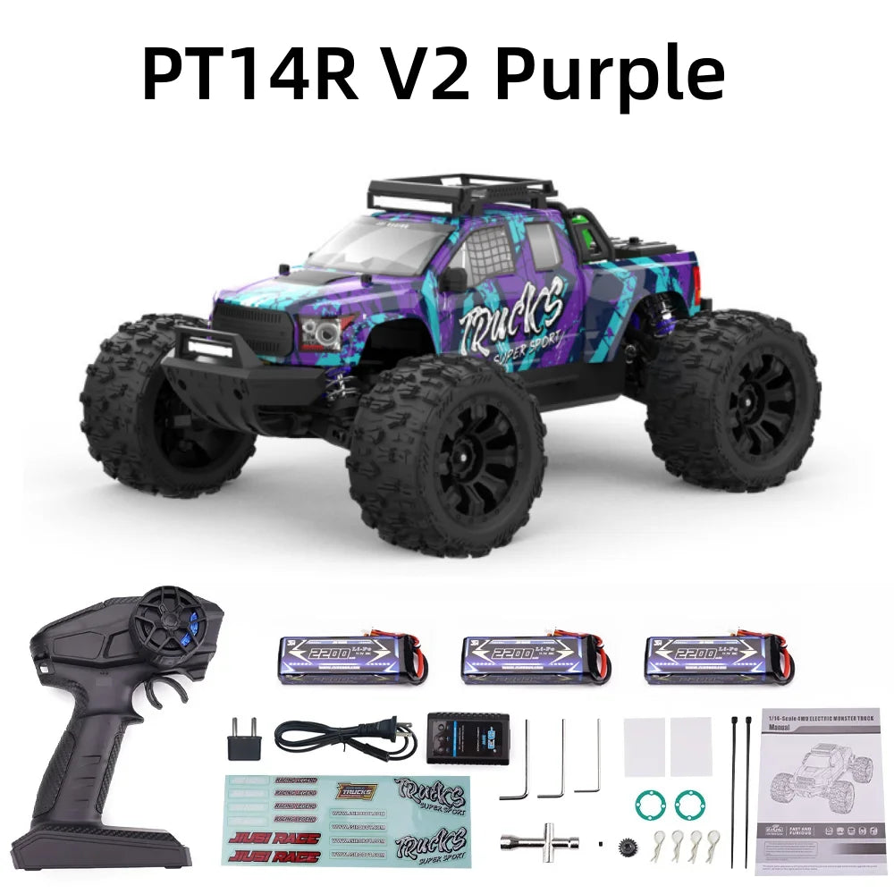 JIUSI PT14R/MT14R V1-V2 1/14 RC Brushless Racing Car 3S Battery 4WD 80km/h 35C High Speed Off-road RC Truck Toys as Gift
