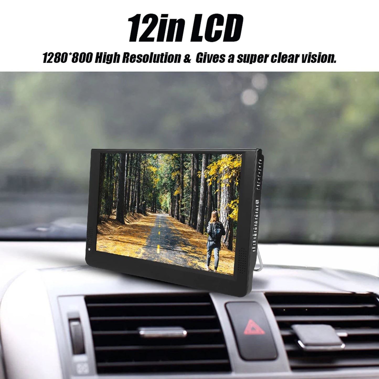 Car Digital TV 12in Color Screen 1080P Car Digital TV ATV/UHF/VHF Stereo Surrounding Car Television Car Television Portable TV