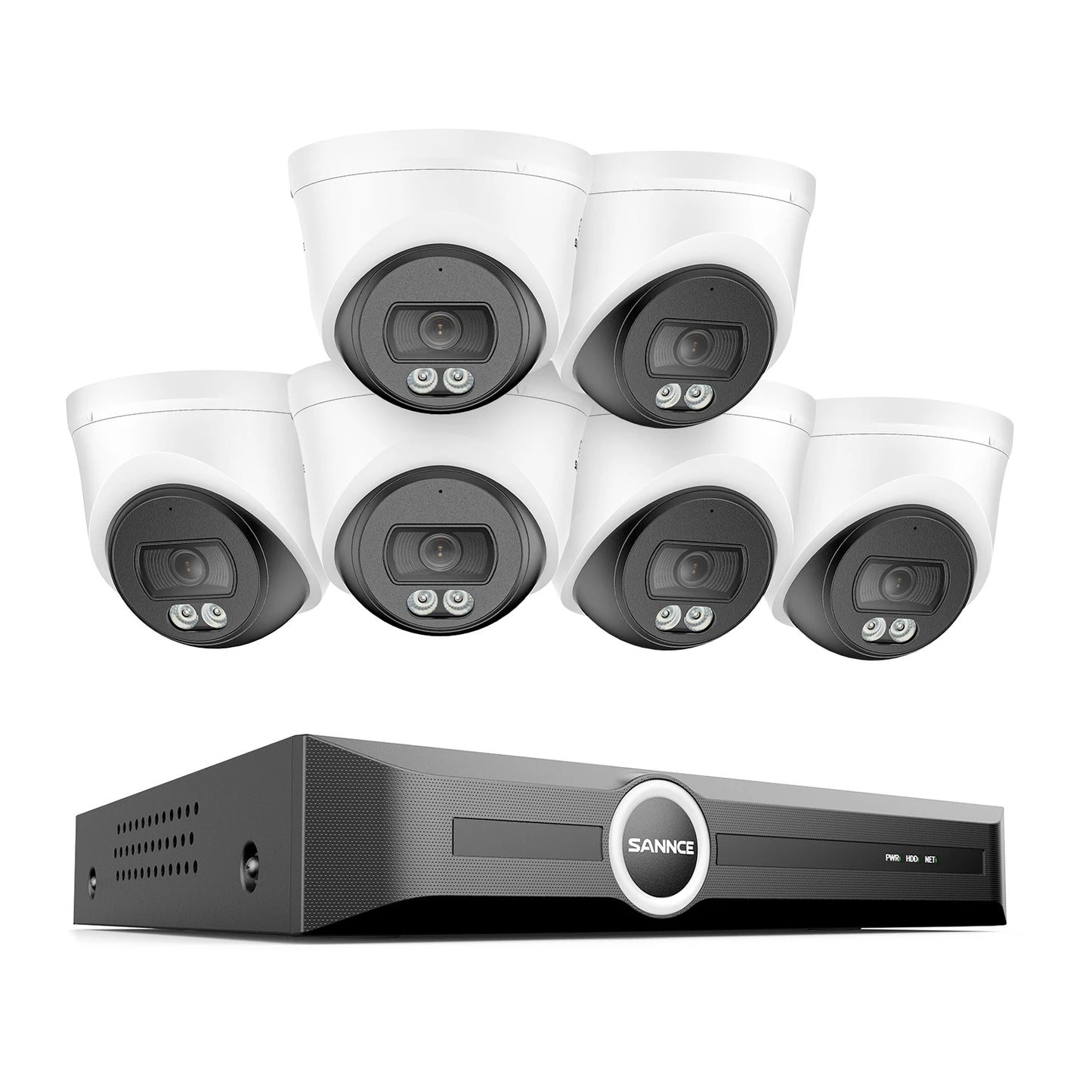 SANNCE 8MP PoE Security Camera Outdoor,8CH NVR with 2.8mm 4k home surveillance cameras ,H.265 Two-Way Audio,AI Human Vehicle Detection ,128° Dual Light Night Vision CCTV Surveillance Camera ONVIF