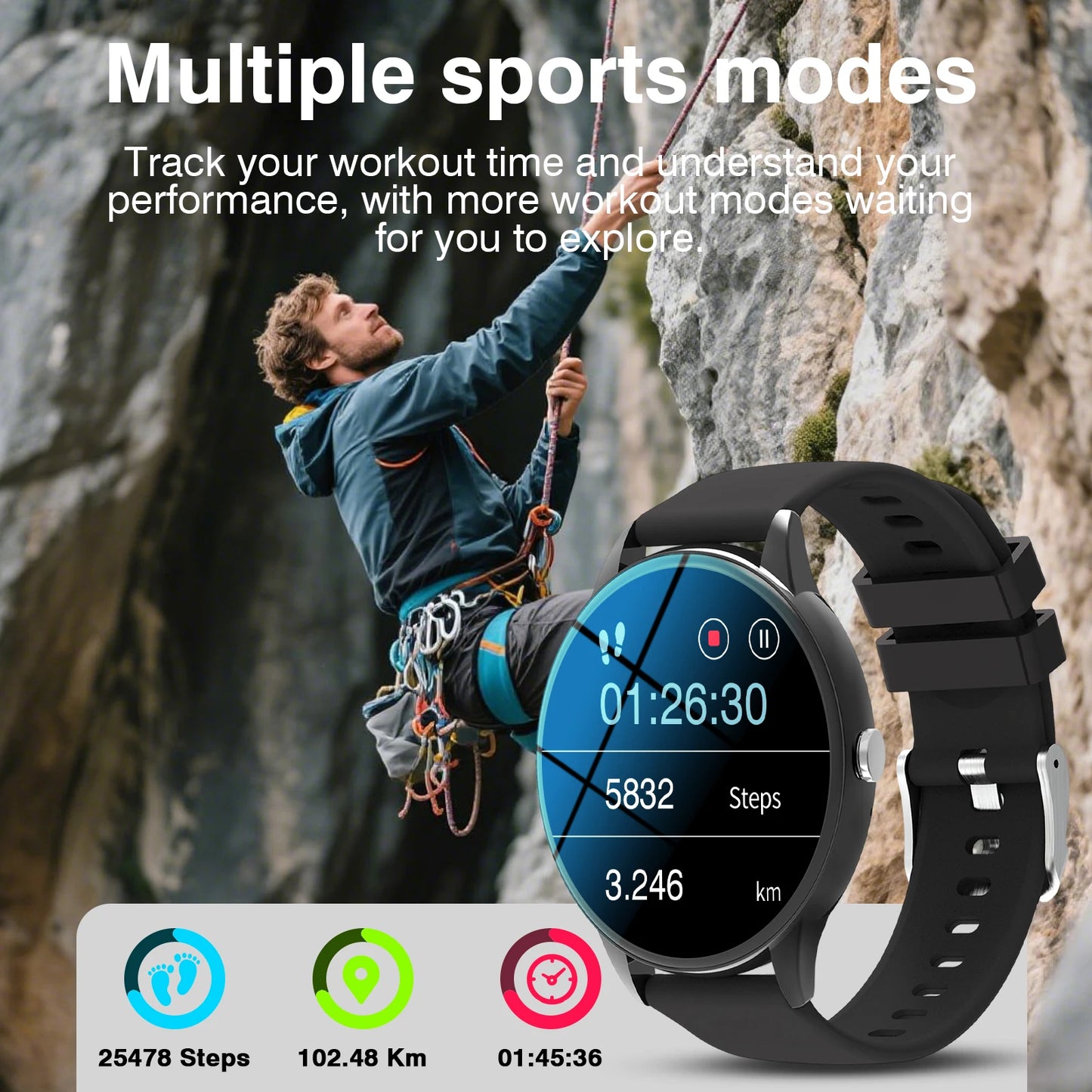 1.65-inch Full Screen Touch Sports Smartwatch with Wireless Call/message Reminder/multiple Sports Modes,music Playback,Compatible with Android&Iphone, Valentine'S Day/Christmas/New Year/Birthday Watch Gift, Suitable for Famil