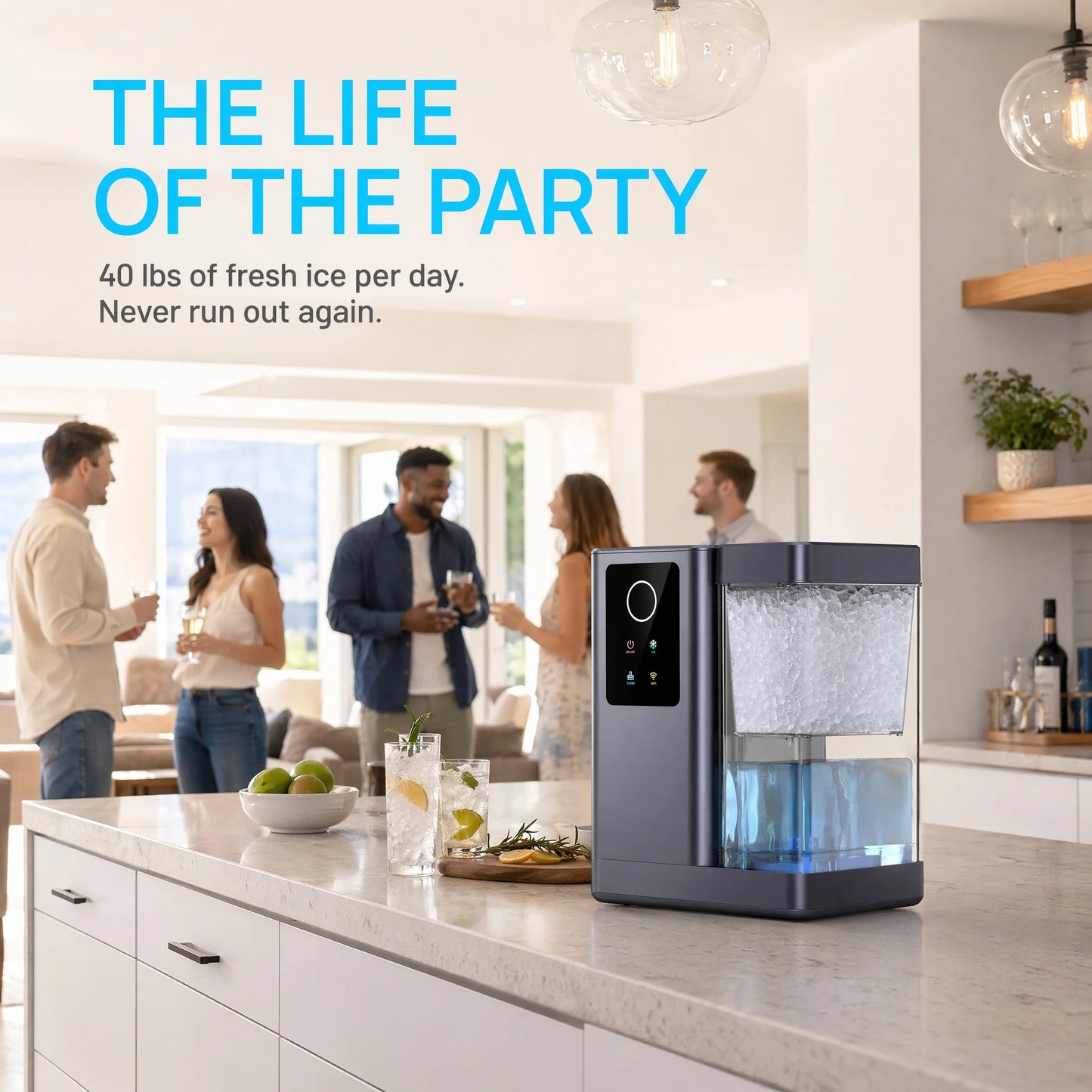 Nugget Ice Maker Countertop with APP & Voice Control, Self Cleaning Ice Machine with 3L Large Water Tank, 40 Lbs/24H Soft Chewable Ice, Portable Pebble Ice Maker for Home, Kitchen and Party