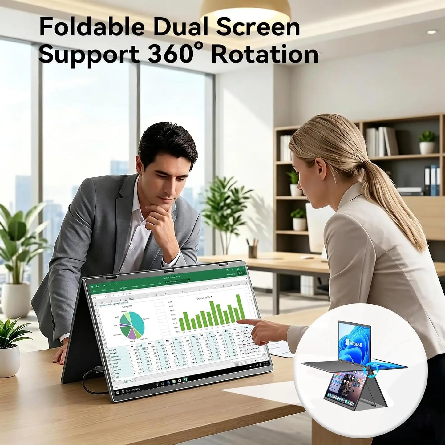 UPERFECT Delta 100HZ Dual Portable Monitor 18.5' 1080P FHD IPS Folding Stacked Triple Laptop Screen Extender USB-C Plug & Play Travel Extended Computer Display For Laptop PC Windows Mac W/Stand & VESA Mountable