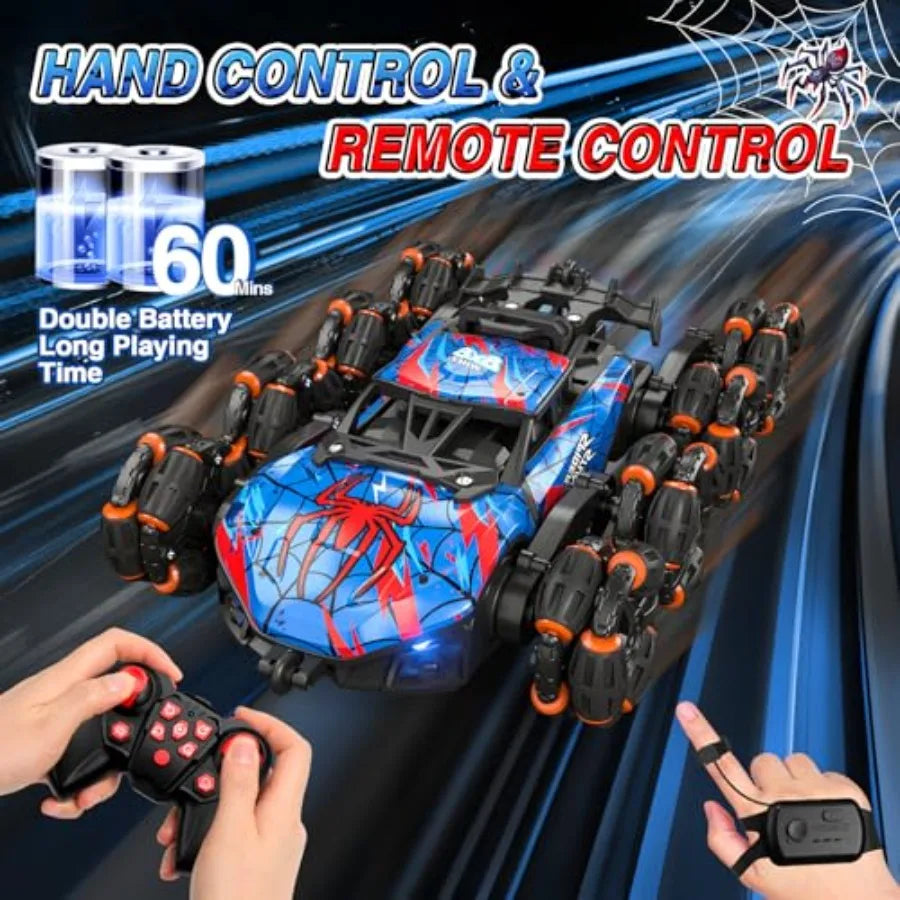 8WD Gesture Sensing RC Stunt Car with Spray and Light and Music for Age 6-8-13, Spider Hand Remote Control Car 2.4Ghz Double-Si