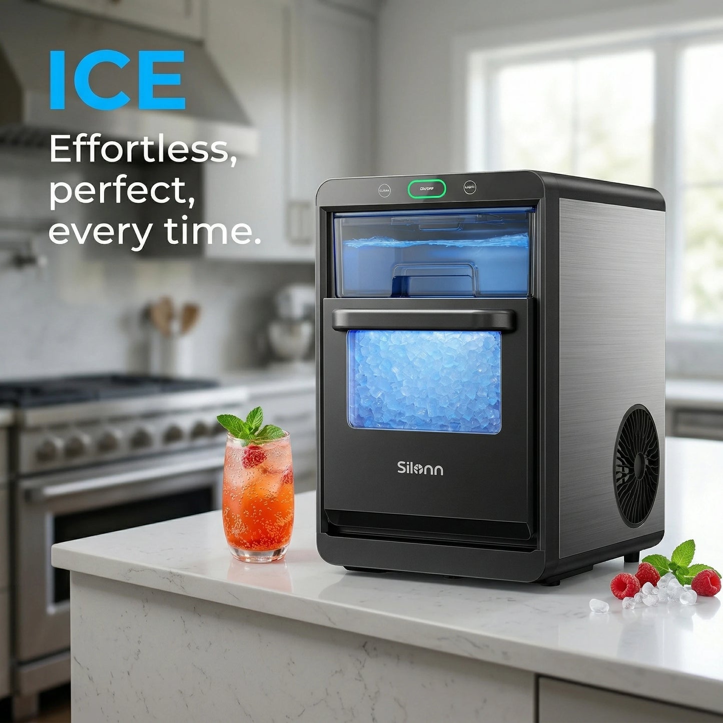 Nugget Ice Maker Countertop - Smart Pebble Ice Machine, Delivers in Just 10 Minutes, Pellet Ice 44 lbs per Day, Crushed Ice from Timer Function and Status Alerts with App