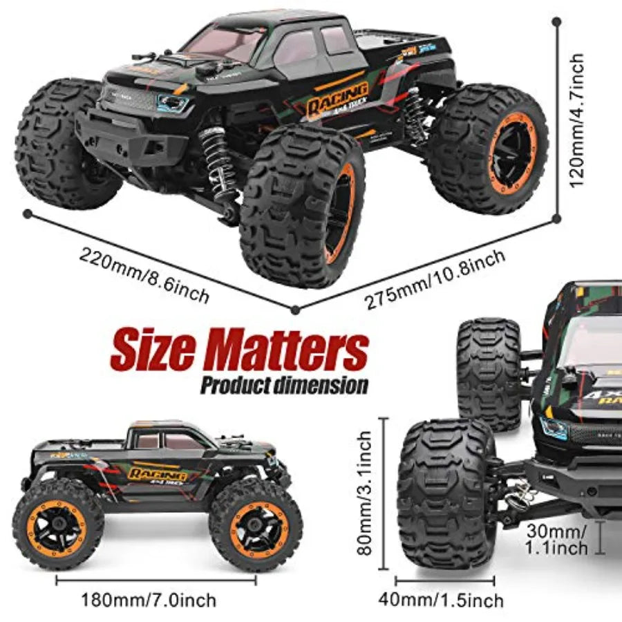 Remote Control Car 16889, 1:16 Scale 2.4GHz RC Cars 4x4 Off Road Trucks, Waterproof RTR RC Monster Truck 36KM/H, Toys for and A
