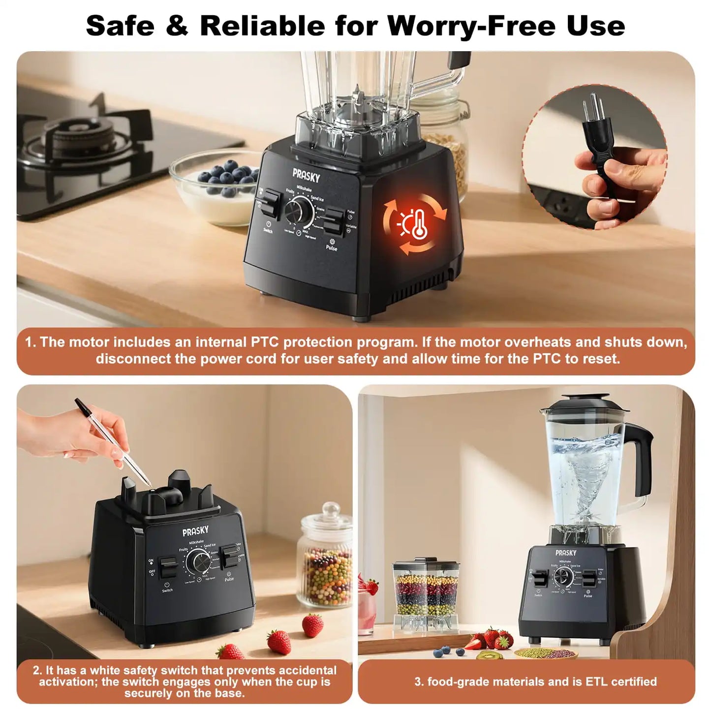 PRASKY 2400W Blender and Grinder Combo 25000RPM Powerful Kitchen 68oz BPA Free 2 Containers Professional  Blenders Ice Crushing