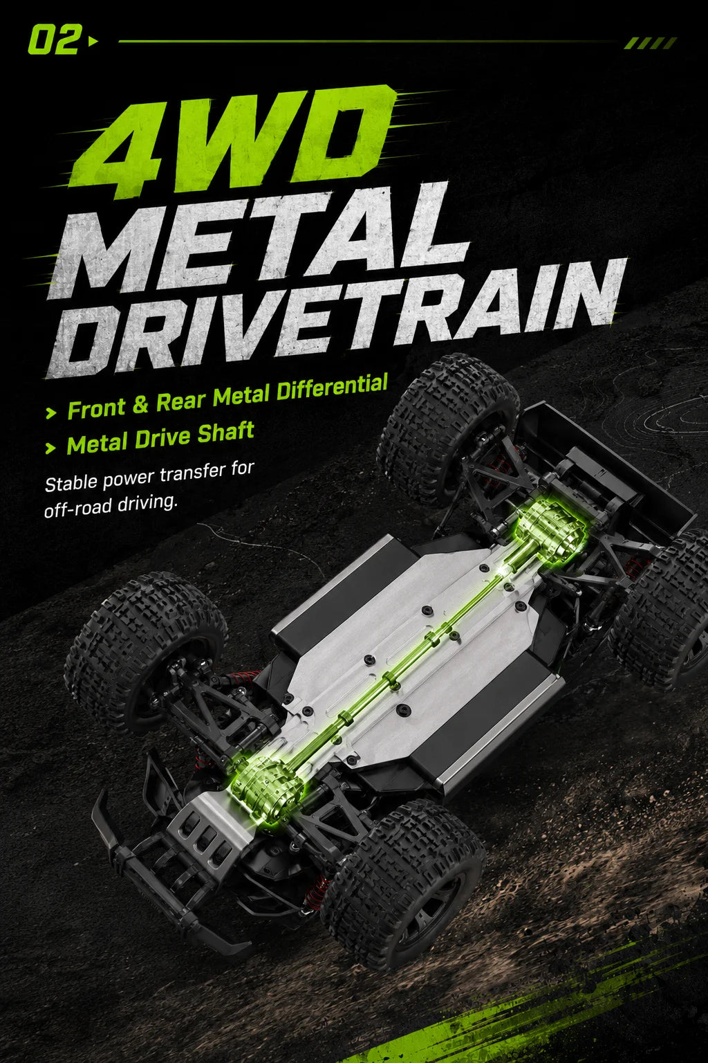 4WD Carbon Brush RC Off Road Car 35KM/H 2.4G Proportional Remote 80M Range Metal Differential Aluminum Alloy Chassis LED Headlight