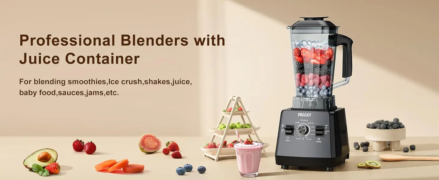 PRASKY 2400W Blender and Grinder Combo 25000RPM Powerful Kitchen 68oz BPA Free 2 Containers Professional  Blenders Ice Crushing