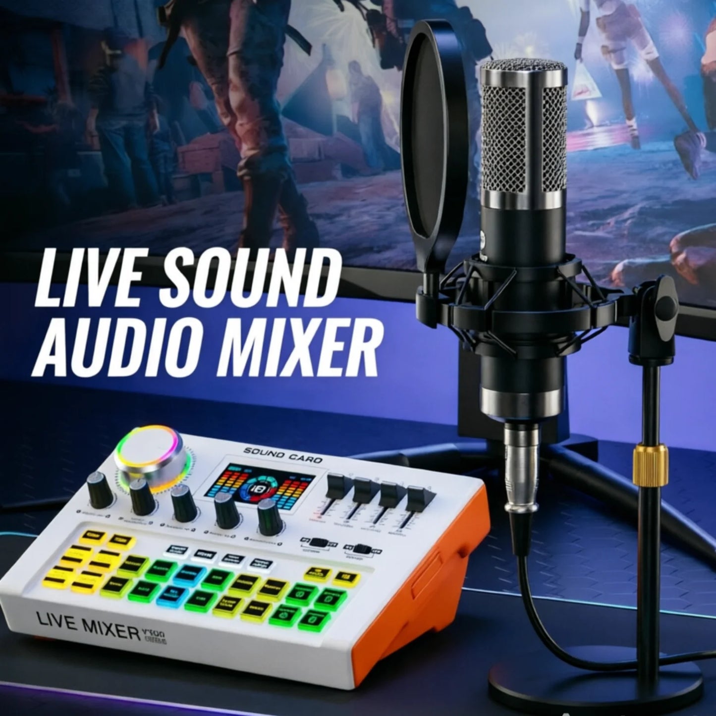 TENLAMP Y300 BM800 Podcast Microphone Bundle with Live Sound Card Audio Mixer Professional 3.5mm Condenser Mic for PC Smartphone Laptop Vlog Recording Live Streaming YouTube Karaoke Gaming Studio Setup