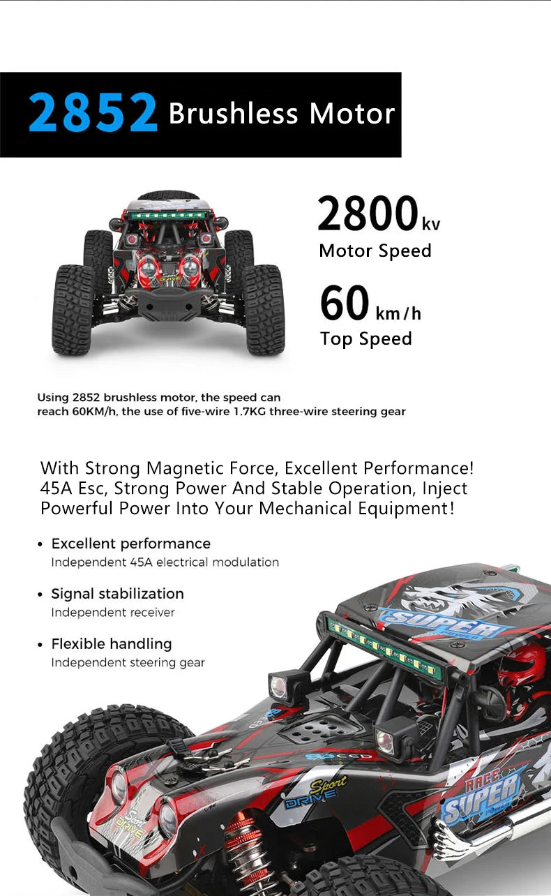 WLtoys 1/12 124028 RC Car 60KM/H High Speed 4WD Brushless Remote Control Vehicle 4x4 Off-road Crawler Model Toys for Adults