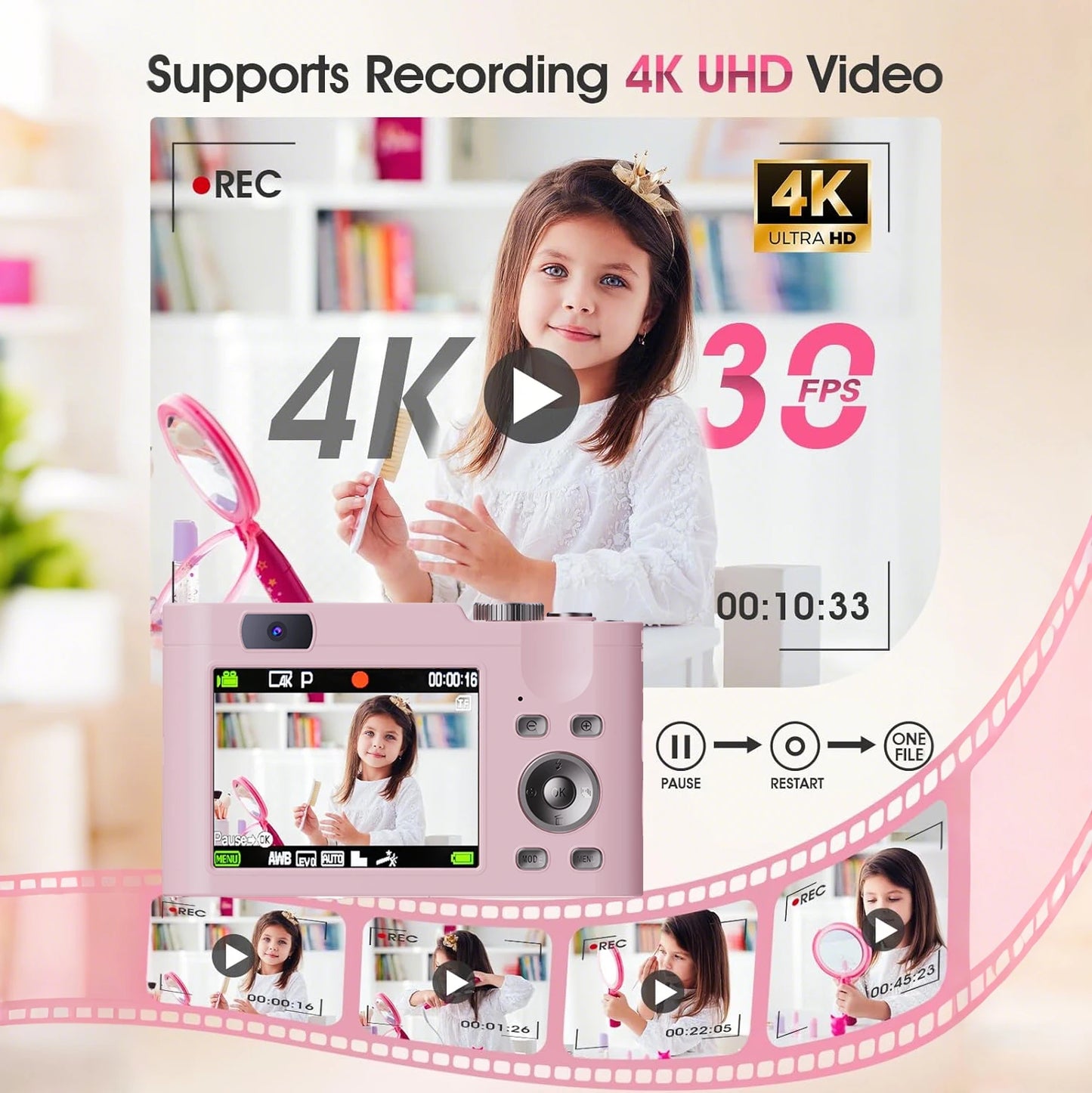 4K30FPS Digital Camera with Autofocus | 48MP Ultra-Compact Vlogging Camera for Photography | 16X Digital Zoom & Image Stabilization | Includes 32GB Micro SD Card & 2x 1200mAh Batteries | Perfect for Beginners