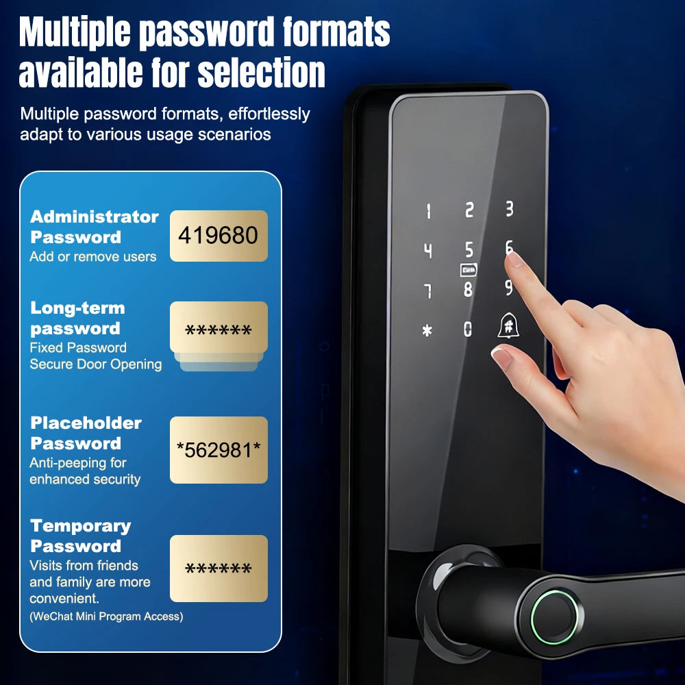 Smart Fingerprint Door Handle Lock TTLock App Bluetooth Keyless Lock Anti-peep Virtual Password IC Card Key Access Smart Lock for Apartment Front Door