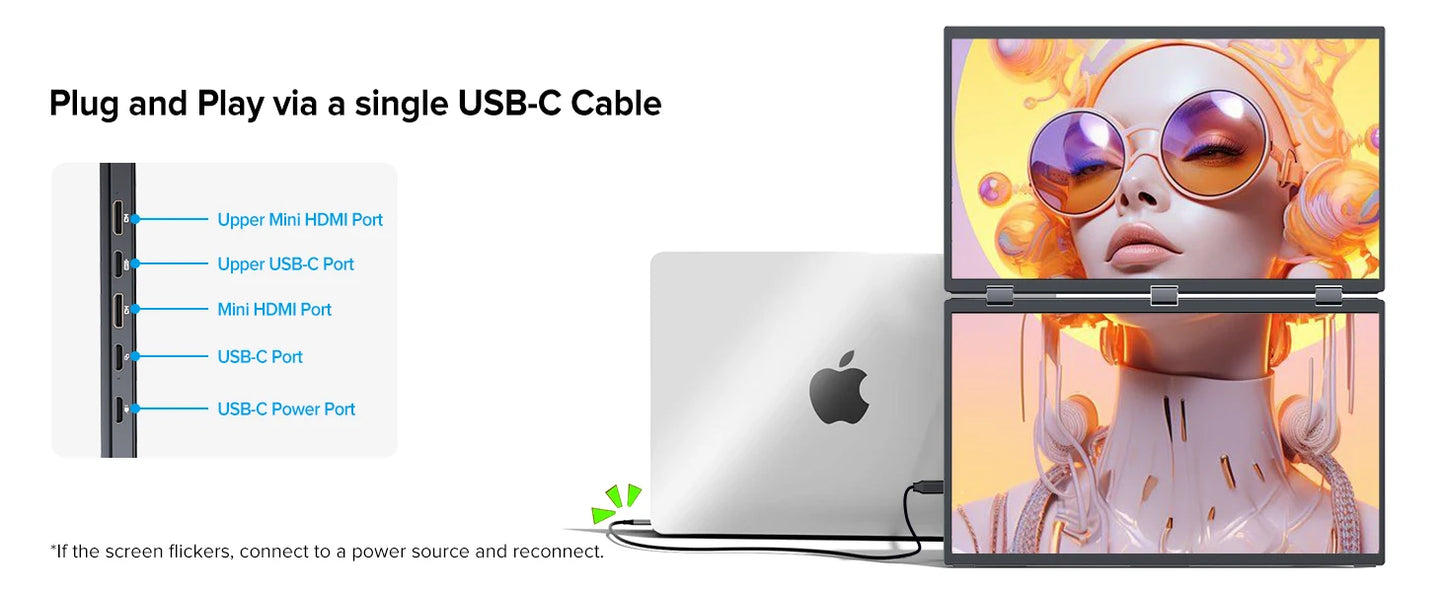 UPERFECT Delta 100HZ Dual Portable Monitor 18.5' 1080P FHD IPS Folding Stacked Triple Laptop Screen Extender USB-C Plug & Play Travel Extended Computer Display For Laptop PC Windows Mac W/Stand & VESA Mountable