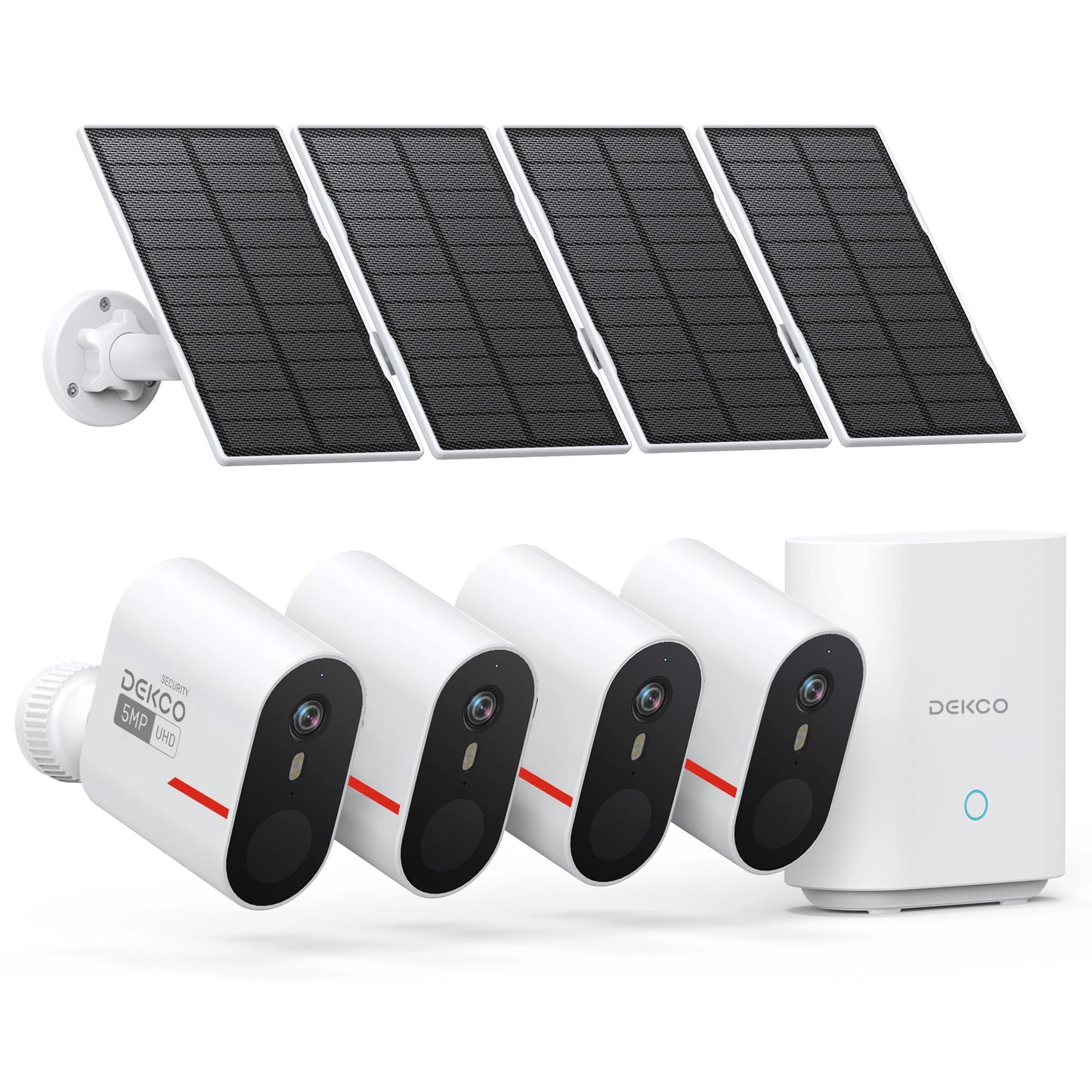 Dekco 3K/5MP Wireless Solar Camera System 4 Cam Kit Outdoor Solar Security Camera Set Color Night Vision 2-Way Talk CCTV Cam