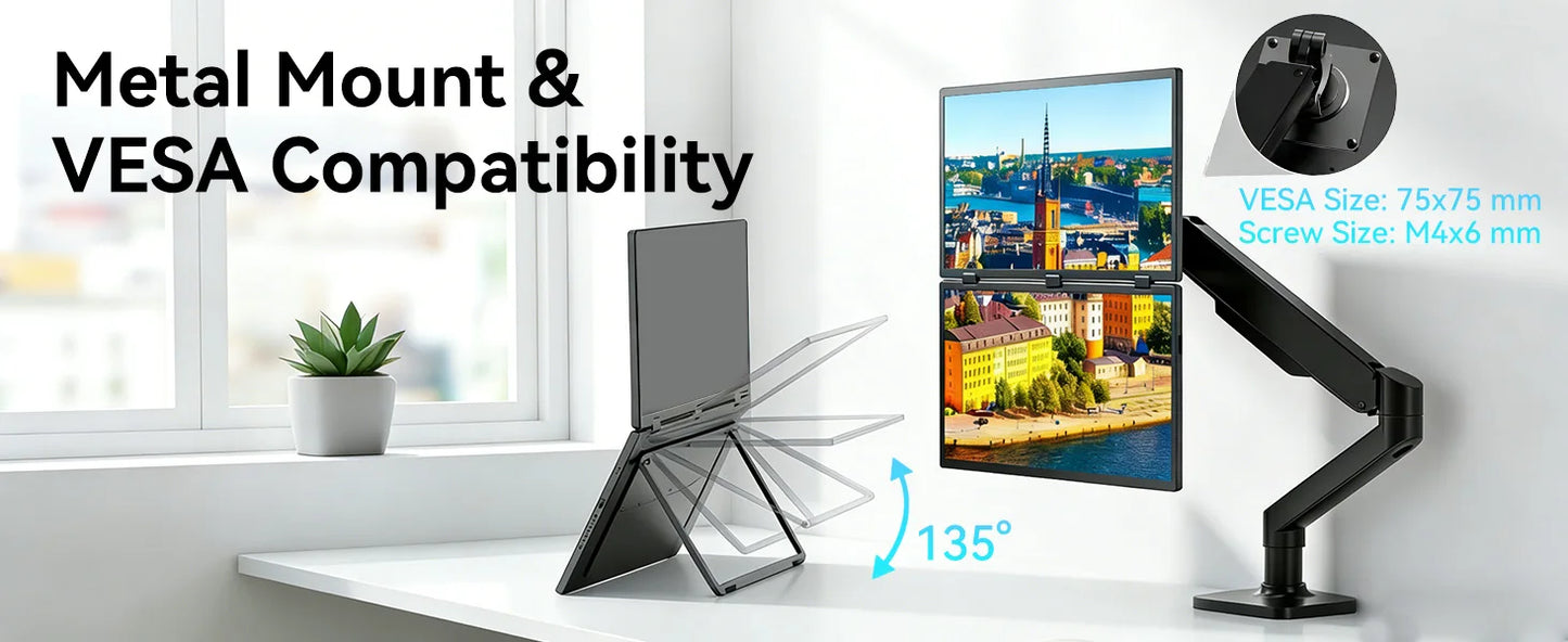 UPERFECT Delta 100HZ Dual Portable Monitor 18.5' 1080P FHD IPS Folding Stacked Triple Laptop Screen Extender USB-C Plug & Play Travel Extended Computer Display For Laptop PC Windows Mac W/Stand & VESA Mountable