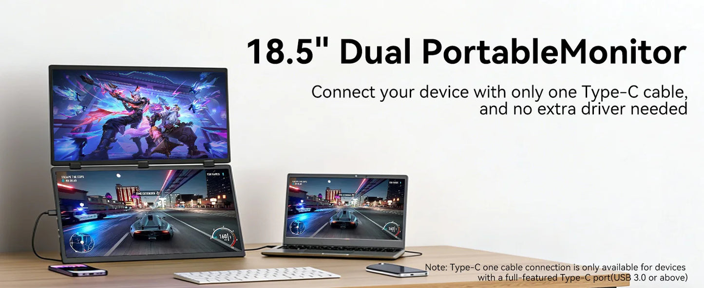 UPERFECT Delta 100HZ Dual Portable Monitor 18.5' 1080P FHD IPS Folding Stacked Triple Laptop Screen Extender USB-C Plug & Play Travel Extended Computer Display For Laptop PC Windows Mac W/Stand & VESA Mountable