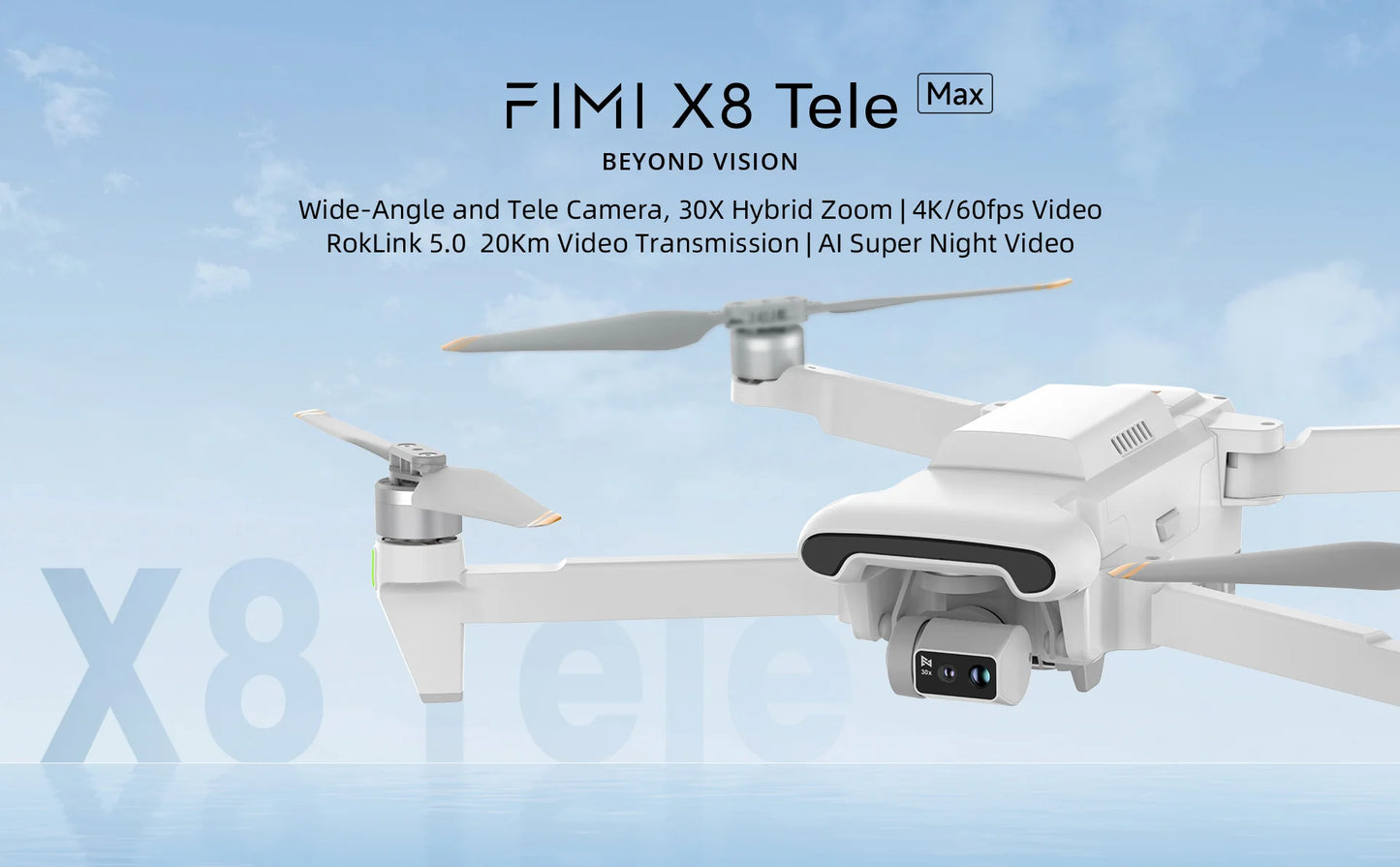 FIMI X8 Tele Max 4K Professional Drone Wide-Angle Tele Camera 30x Hybrid Zoom 3-axis Gimbal AI Super Night Video RC Quadcopter