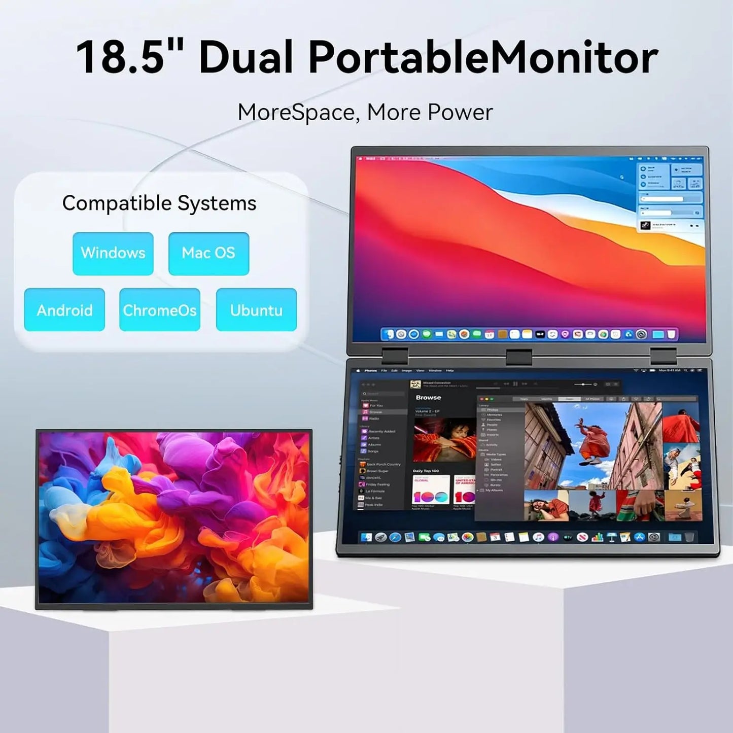 UPERFECT Delta 100HZ Dual Portable Monitor 18.5' 1080P FHD IPS Folding Stacked Triple Laptop Screen Extender USB-C Plug & Play Travel Extended Computer Display For Laptop PC Windows Mac W/Stand & VESA Mountable