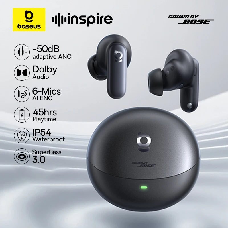 Baseus Inspire XP1 Adaptive Noise Cancelling Earbuds Sound by Bose Dolby Audio Adaptive Tuning Sound 6-Mic Clear Calls Earphones