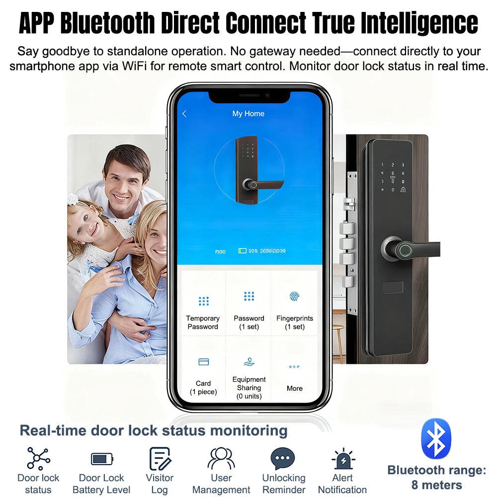 Smart Fingerprint Door Handle Lock TTLock App Bluetooth Keyless Lock Anti-peep Virtual Password IC Card Key Access Smart Lock for Apartment Front Door