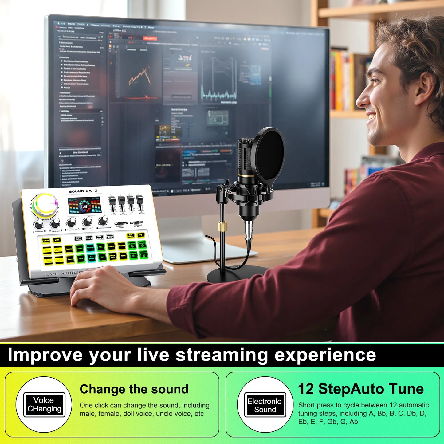 TENLAMP Y300 BM800 Podcast Microphone Bundle with Live Sound Card Audio Mixer Professional 3.5mm Condenser Mic for PC Smartphone Laptop Vlog Recording Live Streaming YouTube Karaoke Gaming Studio Setup