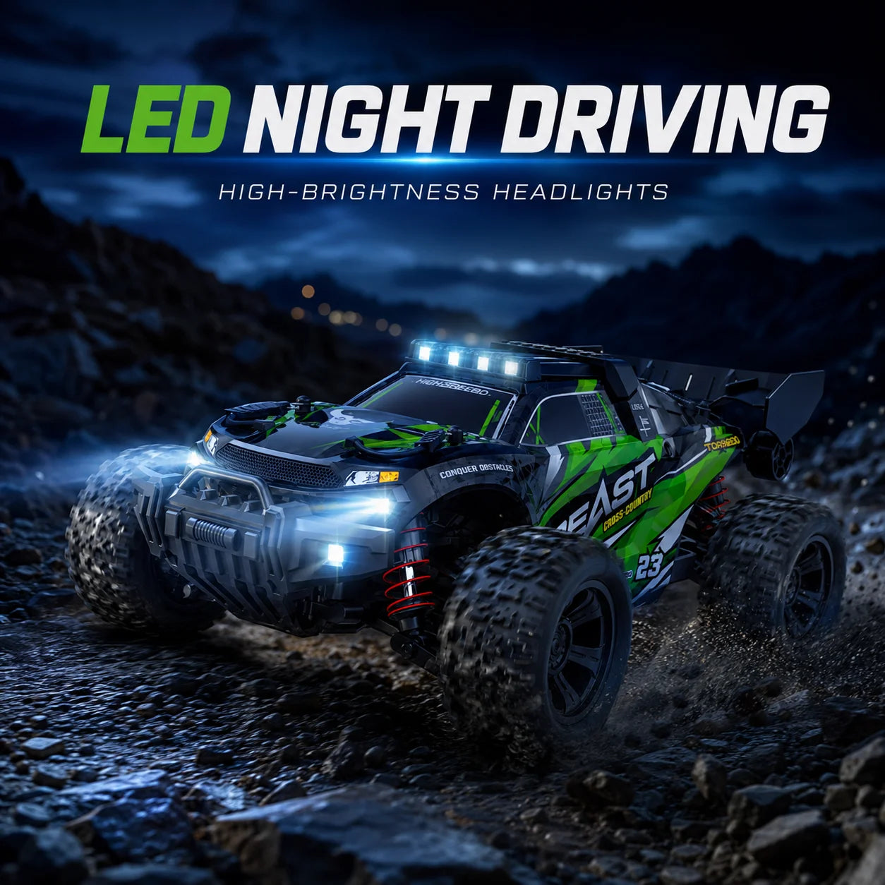 4WD Carbon Brush RC Off Road Car 35KM/H 2.4G Proportional Remote 80M Range Metal Differential Aluminum Alloy Chassis LED Headlight