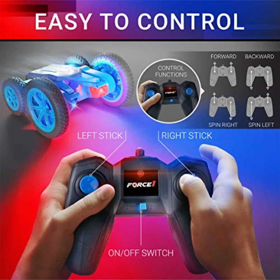 LED Remote Control Car for - Double Sided Driving Fast RC Cars 360 Flips, Outdoor 4WD Off Road Stunt RC Car, All Terrain Tires,