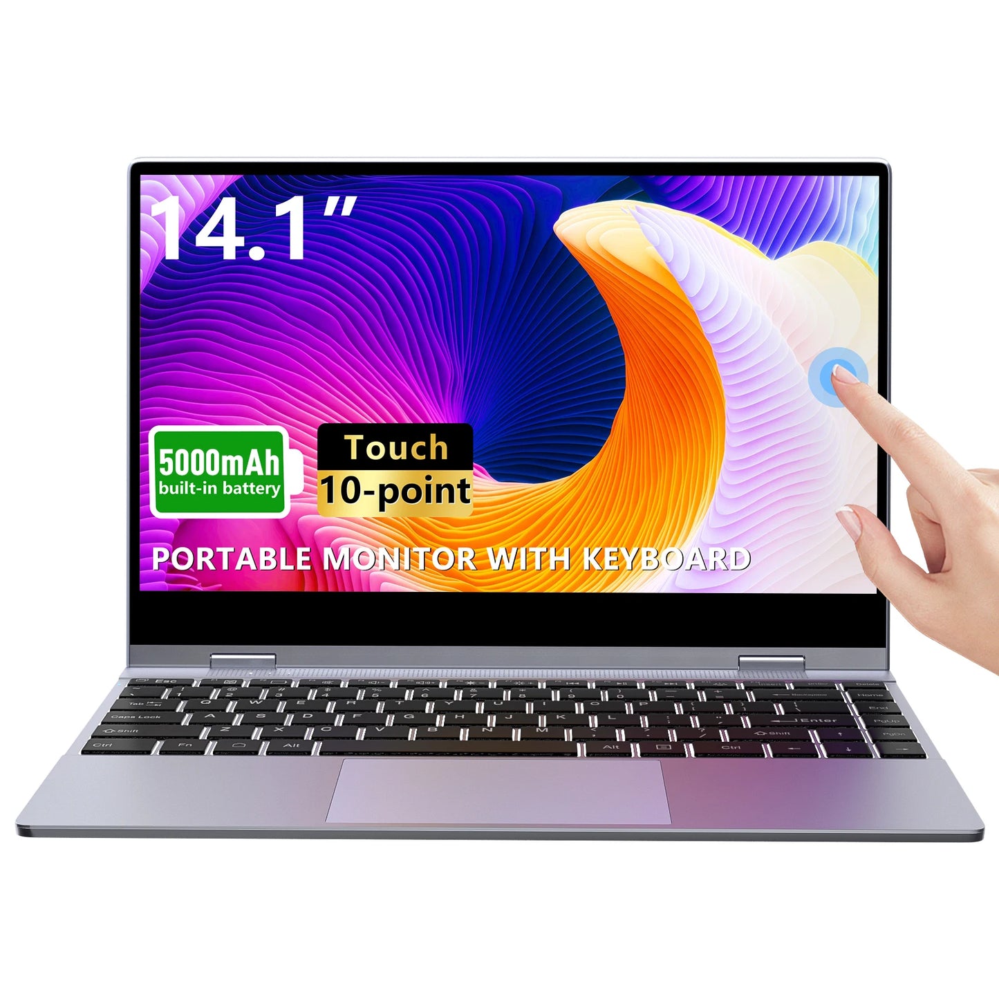 Dopesplay 14.1inch Portable Touchscreen Monitor with Keyboard & Battery 1080P IPS Screen Extender for Phone Gaming MAC Mini PC